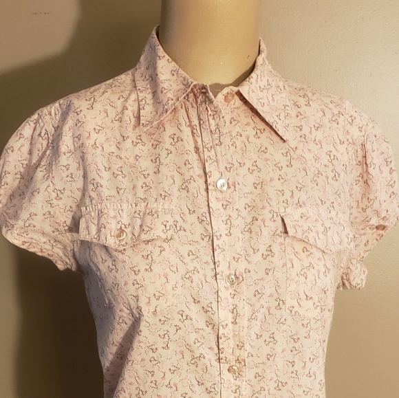 Pink Floral Print Duck Head Button-Down Blouse SzS - Picture 4 of 6